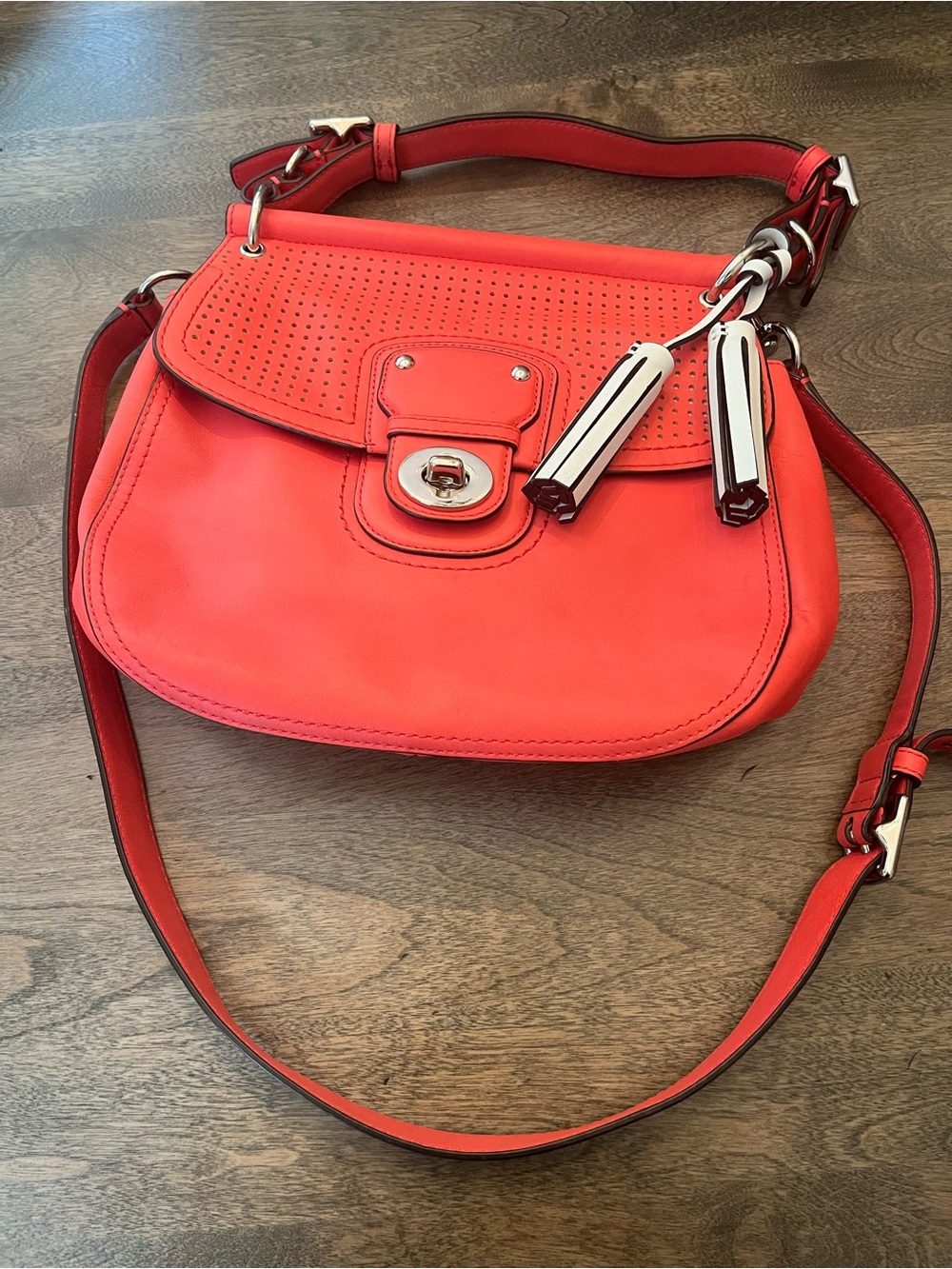 Coach Legacy Perforated Leather Courbet Hobo/Crossbody Bag with Tassel Accent